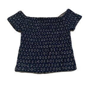 Streetwear Society Blue & White Floral Smocked Off-the-Shoulder Top - Size M